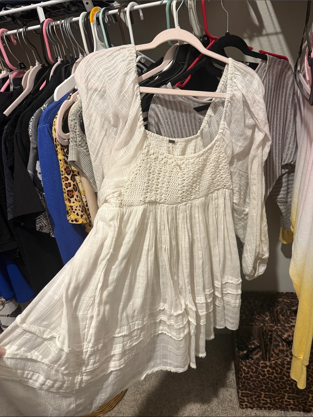 Free People White Bohemian Smocked Peasant Blouse